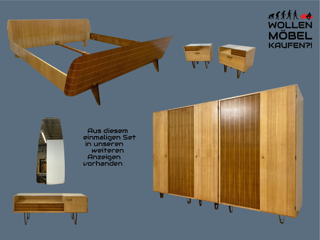 WMK # 1/2 Sehr schöner und gut erhaltener 50er Jahre Nachttisch mit Schubladen und Metallfüßen # Nachtschank Nachtkommode Kommode Nightstand Schlafzimmer Rockabilly Mid-Century 60er Design Vintage