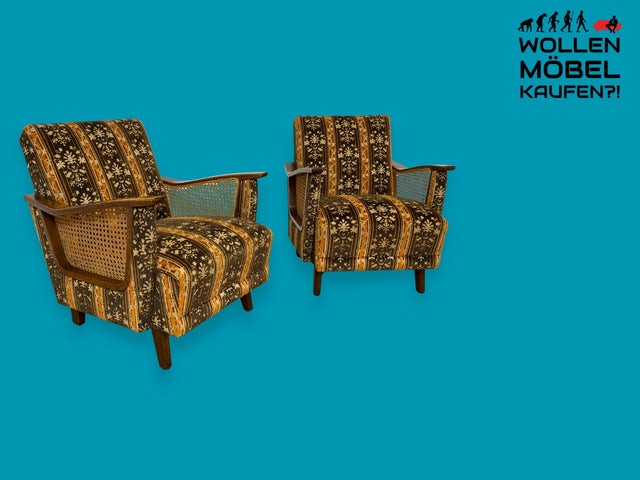 WMK I 1/2 Besonders schöner 50er Jahre Sessel mit grandiosem Originalbezug, intaktem Federkern und Wiener Geflecht I Clubsessel Lesesessel Armchair Mid-Century Rockabilly Vintage I Berlin Köln Hamburg