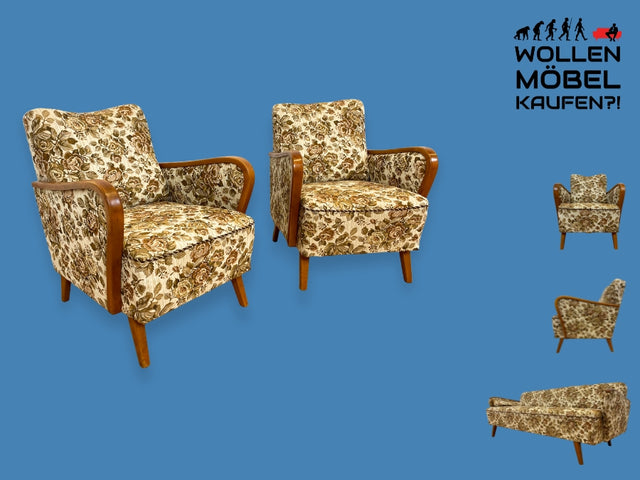 WMK I Versand 85€ I 1/2 Grandioser 50er Jahre Sessel mit floralem Originalbezug und Federkern I Clubsessel Armchair Sitzgarnitur Sitzgruppe Mid-Century Vintage 60er Blumenmuster Berlin Bremen Bayern