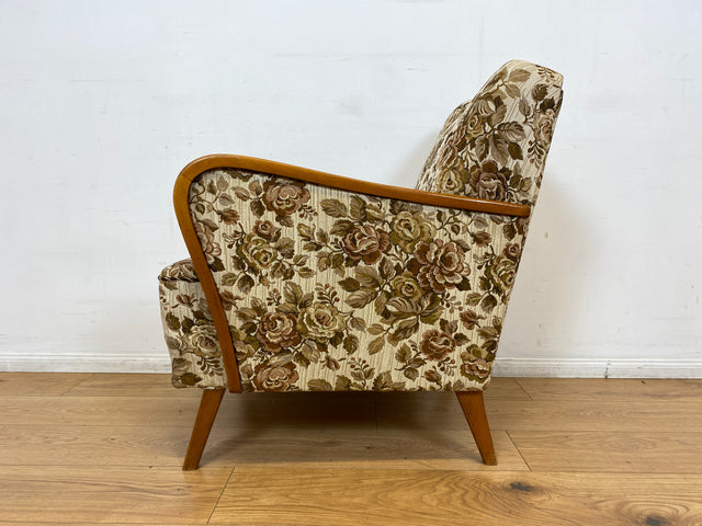 WMK I Versand 85€ I 1/2 Grandioser 50er Jahre Sessel mit floralem Originalbezug und Federkern I Clubsessel Armchair Sitzgarnitur Sitzgruppe Mid-Century Vintage 60er Blumenmuster Berlin Bremen Bayern