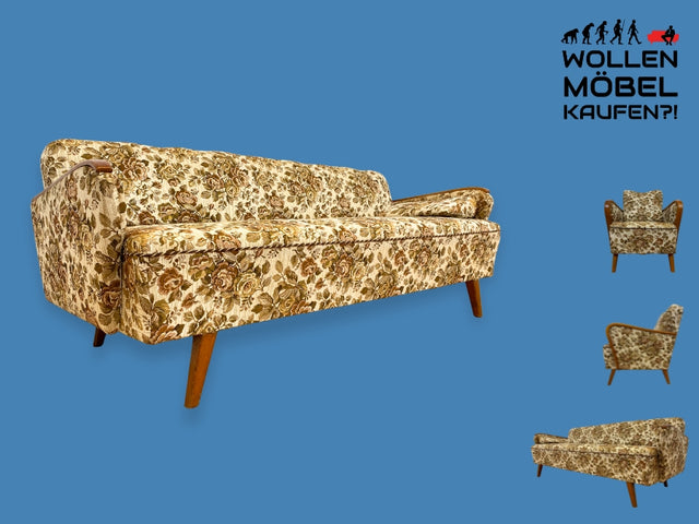 WMK I Versand 85€ I Grandioses 50er Jahre Sofa mit floralem Originalbezug und Federkern I Couch 3-Sitzer 3er Sitzgarnitur Sitzgruppe Mid-Century Vintage 60er Blumenmuster Berlin Frankfurt Düsseldorf
