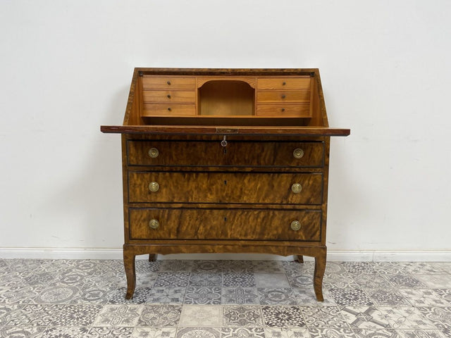 WMK Hübscher und geräumiger skandinavischer Sekretär aus vollem Holz mit dunkler Bierlasur & edlen Messinggriffen # Schreibschrank Schreibtisch Kommode Schubladenkommode Desk Vintage 50er Mid-Century
