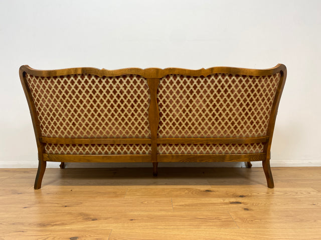 WMK Elegantes und sehr gut erhaltenes 60er Jahre Chippendale Sofa mit wunderbarem Brokat Bezug in Altrosa, feinem Geflecht und Federkern # Couch 3-Sitzer Daybed Sitzgarnitur Mid-Century Vintage