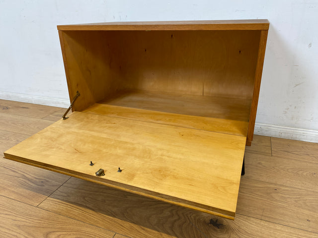 WMK I Hochwertige 60er Jahre Kommode aus vollem Holz mit Klappe & Messinggriff I Schrank Sideboard Lowboard Barkommode Barschrank Wäschekommode Mid-Century Vintage Retro DDR I Berlin Freiburg München