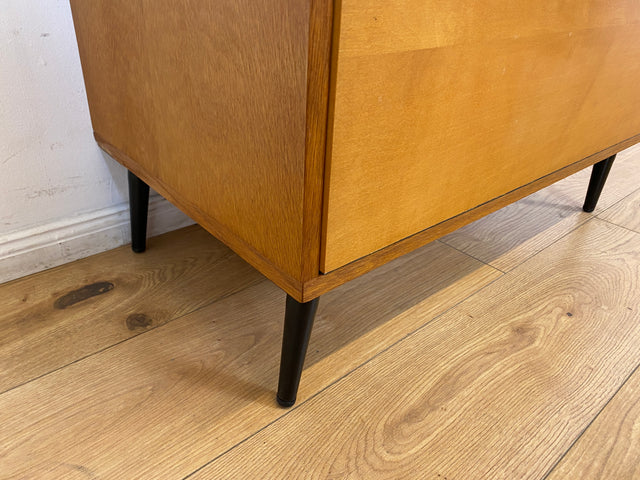 WMK I Hochwertige 60er Jahre Kommode aus vollem Holz mit Klappe & Messinggriff I Schrank Sideboard Lowboard Barkommode Barschrank Wäschekommode Mid-Century Vintage Retro DDR I Berlin Freiburg München