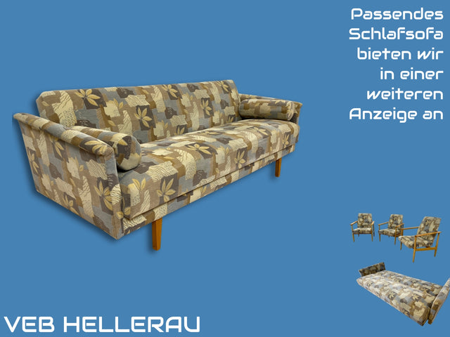 WMK I 1/3 Stilvoller 60er Jahre Sessel von VEB Hellerau mit freundlichem späterem Bezug und hellem Holzrahmen