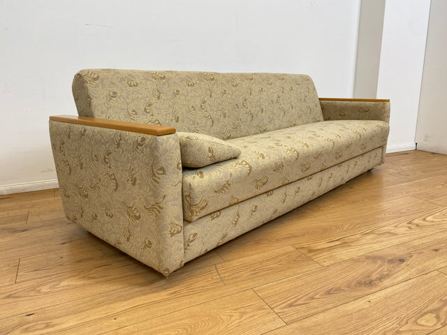 WMK # Formschlichtes und sehr gut erhaltenes 60er Jahre Sofa mit Schlaffunktion, Bettwäschefach, Federkern und freundlichem Originalbezug # Couch Schlafsofa Schlafcouch Klappcouch Mid-Century Vintage