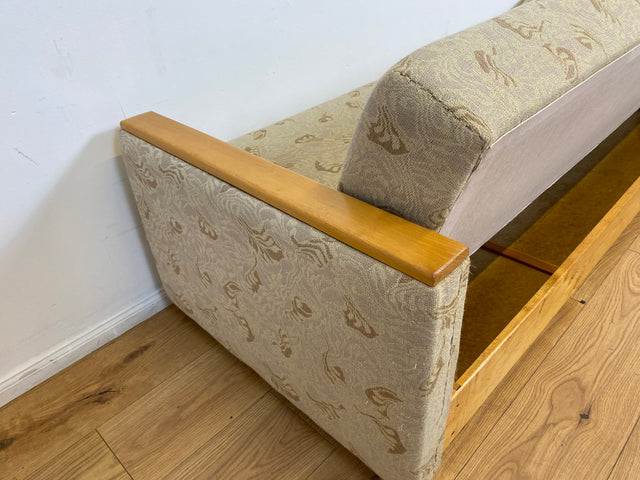 WMK # Formschlichtes und sehr gut erhaltenes 60er Jahre Sofa mit Schlaffunktion, Bettwäschefach, Federkern und freundlichem Originalbezug # Couch Schlafsofa Schlafcouch Klappcouch Mid-Century Vintage