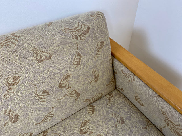 WMK # Formschlichtes und sehr gut erhaltenes 60er Jahre Sofa mit Schlaffunktion, Bettwäschefach, Federkern und freundlichem Originalbezug # Couch Schlafsofa Schlafcouch Klappcouch Mid-Century Vintage