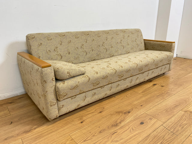 WMK # Formschlichtes und sehr gut erhaltenes 60er Jahre Sofa mit Schlaffunktion, Bettwäschefach, Federkern und freundlichem Originalbezug # Couch Schlafsofa Schlafcouch Klappcouch Mid-Century Vintage