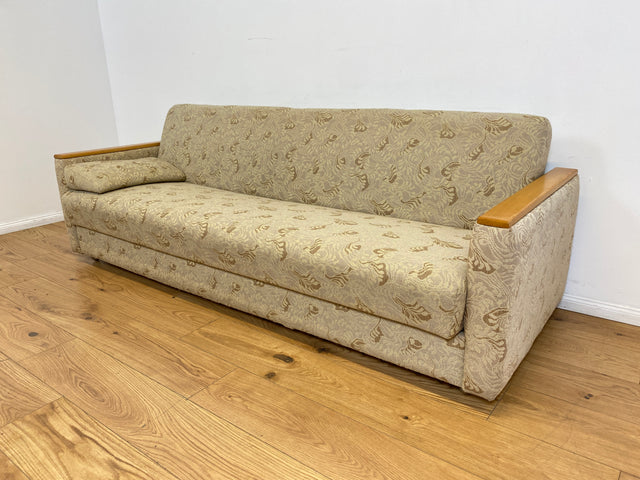 WMK # Formschlichtes und sehr gut erhaltenes 60er Jahre Sofa mit Schlaffunktion, Bettwäschefach, Federkern und freundlichem Originalbezug # Couch Schlafsofa Schlafcouch Klappcouch Mid-Century Vintage