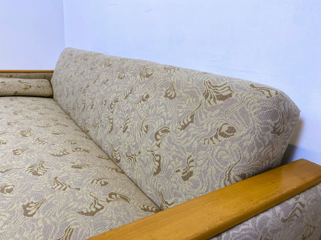 WMK # Formschlichtes und sehr gut erhaltenes 60er Jahre Sofa mit Schlaffunktion, Bettwäschefach, Federkern und freundlichem Originalbezug # Couch Schlafsofa Schlafcouch Klappcouch Mid-Century Vintage