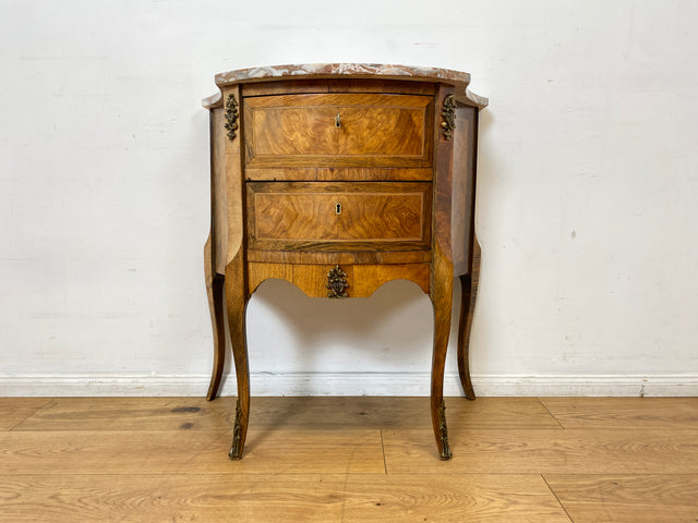 WMK I Feine 60er Jahre Stilmöbel Kommode mit sehr schöner Marmor Auflage, Schubladen und edlen Messingbeschlägen I Schrank Flur Beistelltisch Nachtisch Rokoko Barock Vintage Berlin Regensburg München