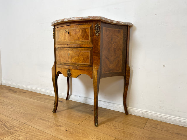 WMK I Feine 60er Jahre Stilmöbel Kommode mit sehr schöner Marmor Auflage, Schubladen und edlen Messingbeschlägen I Schrank Flur Beistelltisch Nachtisch Rokoko Barock Vintage Berlin Regensburg München