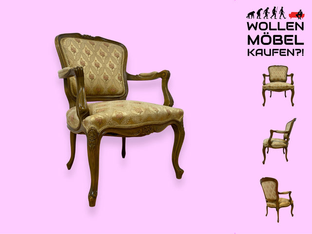WMK I Vornehmer 60er Jahre Stilmöbel Sessel in antikem Stil mit Federkern und sehr feinem Stoffbezug I Stuhl Armlehenstuhl Armchair Salonmöbel Barock Rokoko Chippendale Vintage Berlin München Dresden