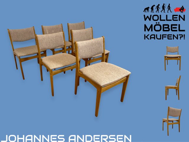 WMK I 6er Set skandinavischer Designerstühle von Johannes Andersen aus Eiche mit beigem Originalbezug I Stühle Esszimmerstühle Küchenstühle Dining Chairs Danish Design Mid-Century Vintage Berlin Ulm