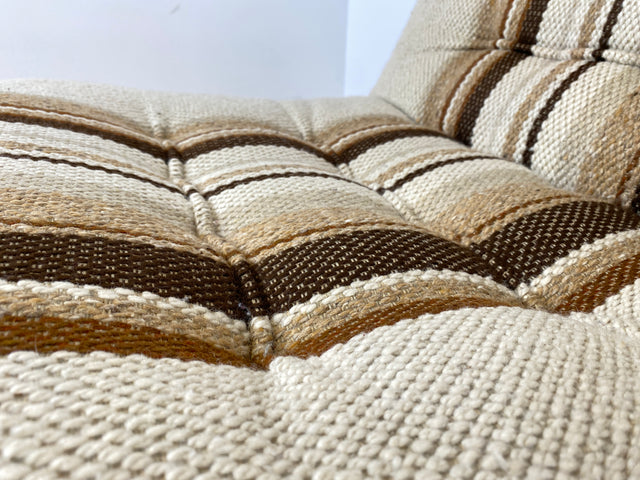 WMK I Stilvoller 70er Space Age Modular Sessel mit beigem Wollbezug auf Holzrahmen I Clubsessel 3er 2er Sofa Couch Sitzgarnitur Sitzgruppe Ecksofa Lounge Retro Wohnzimmer Set Vintage Mid-Century