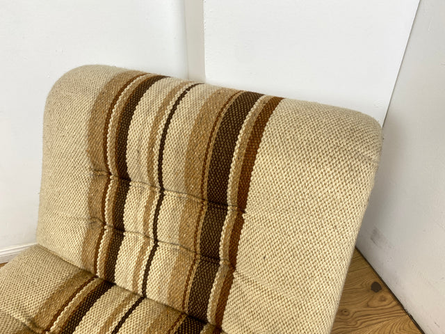 WMK I Stilvoller 70er Space Age Modular Sessel mit beigem Wollbezug auf Holzrahmen I Clubsessel 3er 2er Sofa Couch Sitzgarnitur Sitzgruppe Ecksofa Lounge Retro Wohnzimmer Set Vintage Mid-Century