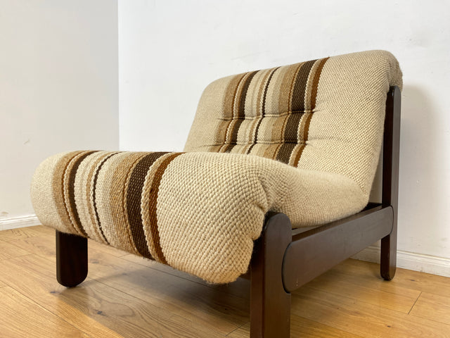 WMK I Stilvoller 70er Space Age Modular Sessel mit beigem Wollbezug auf Holzrahmen I Clubsessel 3er 2er Sofa Couch Sitzgarnitur Sitzgruppe Ecksofa Lounge Retro Wohnzimmer Set Vintage Mid-Century