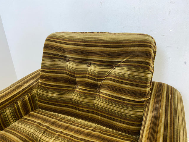 WMK I Formschöner & gemütlicher 70er Jahre Space Age Sessel mit grün-braun gestreiftem Originalbezug I Armchair Clubsessel Loungesessel Lesesessel Sitzgarnitur Retro Vintage Berlin Hannover Stuttgart