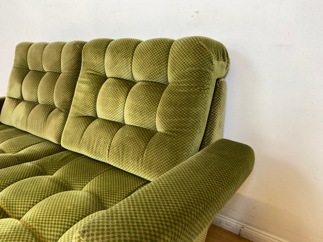 WMK I Schönes und äußerst gemütliches modulares 70er Jahre Ecksofa mit grünem gestepptem Originalbezug I Couch Eckcouch Sitzecke Wohnzimmer Polstergarnitur Retro Vintage Berlin Passau Leipzig Nürnberg