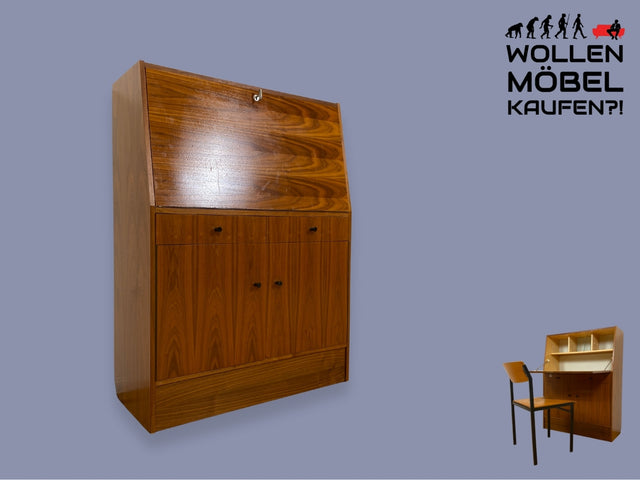 WMK I Stilvoller 70er Jahre Sekretär mit stabiler Schreibklappe und toller Maserung I Schreibschrank Desk Schreibkommode Schreibtisch Kommode Schrank Vintage Retro Mid-Century Berlin Dresden Hessen