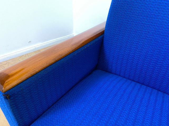 WMK # Blauer wird's nicht! Sehr schönes und bequemes 70er Jahre Sofa in kräftigem Blau mit Schlaffunktion und Bettwäschefach # Couch Schlafcouch Klappsofa Klappcouch Daybed Mid-Century Retro Vintage