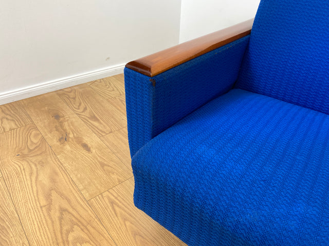 WMK # Blauer wird's nicht! Sehr schönes und bequemes 70er Jahre Sofa in kräftigem Blau mit Schlaffunktion und Bettwäschefach # Couch Schlafcouch Klappsofa Klappcouch Daybed Mid-Century Retro Vintage