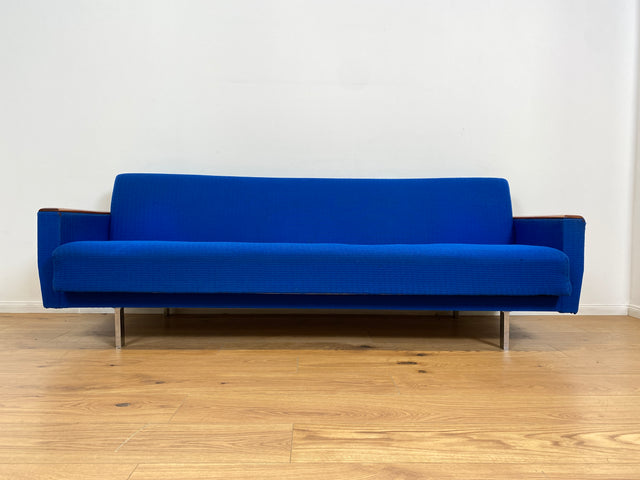 WMK # Blauer wird's nicht! Sehr schönes und bequemes 70er Jahre Sofa in kräftigem Blau mit Schlaffunktion und Bettwäschefach # Couch Schlafcouch Klappsofa Klappcouch Daybed Mid-Century Retro Vintage