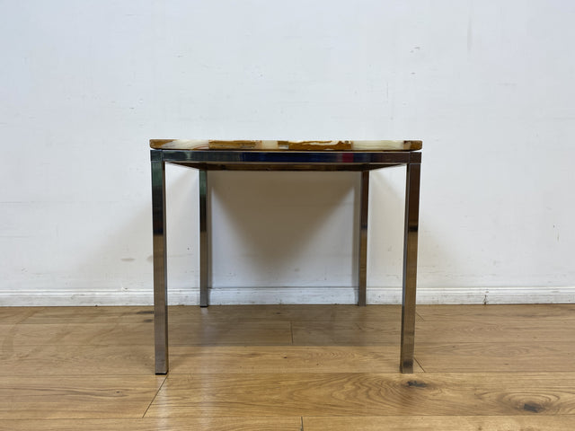 WMK I Stilvoller 70er Jahre Space Age Couchtisch mit charaktervoller Onyx Platte auf Chrom Tischgestell I Wohnzimmertisch Coffee Table Marmor Hollywood Regency Vintage Berlin Köln München Hamburg 60er
