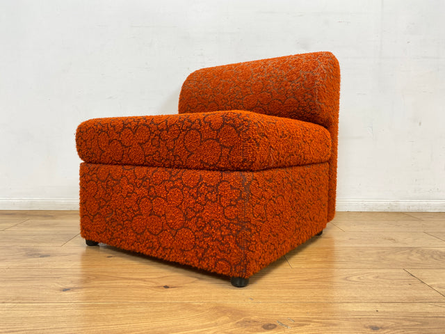 WMK I Kultiges 70er Jahre Space Age Modular Sofa aus 2 Sessel mit grandiosem orangem Originalbezug & Staufächern