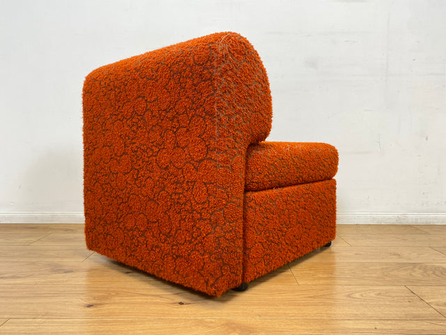 WMK I Kultiges 70er Jahre Space Age Modular Sofa aus 2 Sessel mit grandiosem orangem Originalbezug & Staufächern