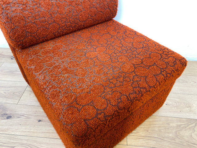 WMK I Kultiges 70er Jahre Space Age Modular Sofa aus 2 Sessel mit grandiosem orangem Originalbezug & Staufächern