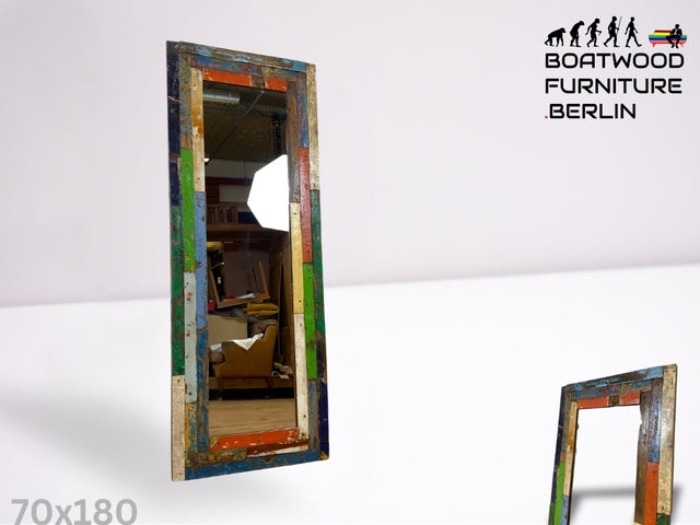 Boatwood by WMK I 70x180cm großer Spiegel I handgefertigtes Unikat aus altem Bootsholz in Originalfarben I bunter Wandspiegel Standspiegel Ganzkörperspiegel Flurspiegel Garderobe Berlin Köln Hannover