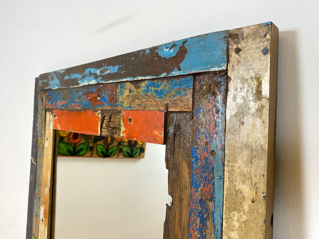 Boatwood by WMK I 70x180cm großer Spiegel I handgefertigtes Unikat aus altem Bootsholz in Originalfarben I bunter Wandspiegel Standspiegel Ganzkörperspiegel Flurspiegel Garderobe Berlin Köln Hannover