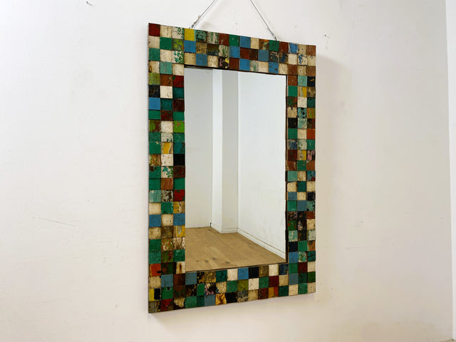 Boatwood by WMK # Bunterschöner 80x120 Wandspiegel , ein handgefertigtes Unikat aus altem Bootsholz in Originalfarben # bunter Spiegel Flurspiegel Holzrahmen Badspiegel Mirror Treibholz Bootsmöbel