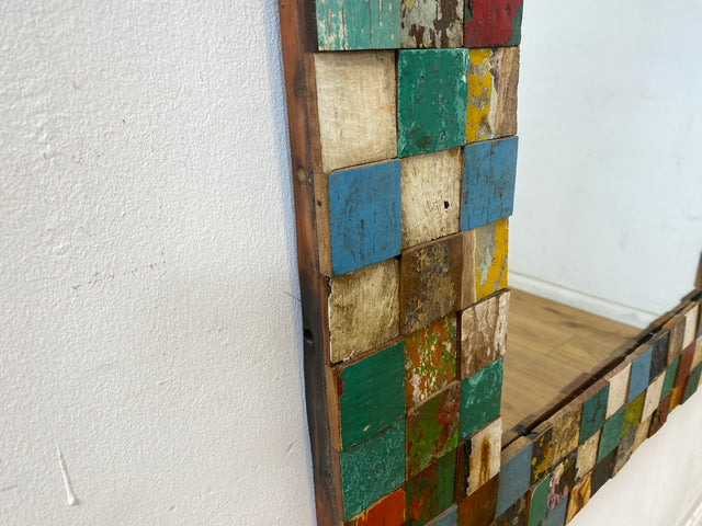Boatwood by WMK # Bunterschöner 80x120 Wandspiegel , ein handgefertigtes Unikat aus altem Bootsholz in Originalfarben # bunter Spiegel Flurspiegel Holzrahmen Badspiegel Mirror Treibholz Bootsmöbel