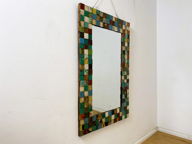 Boatwood by WMK # Bunterschöner 80x120 Wandspiegel , ein handgefertigtes Unikat aus altem Bootsholz in Originalfarben # bunter Spiegel Flurspiegel Holzrahmen Badspiegel Mirror Treibholz Bootsmöbel