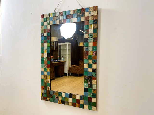 Boatwood by WMK # Bunterschöner 80x120 Wandspiegel , ein handgefertigtes Unikat aus altem Bootsholz in Originalfarben # bunter Spiegel Flurspiegel Holzrahmen Badspiegel Mirror Treibholz Bootsmöbel