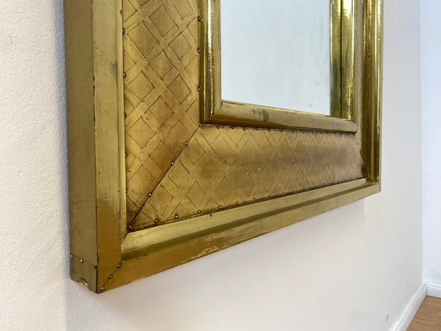 WMK # Imposanter 90x120cm großer goldener rundbogiger Vintage Wandspiegel in Art Deco Stil mit Holzrahmen ummantelt in Messing # Spiegel Mirror Goldspiegel Gold Goldrahmen Garderobe # Versand möglich