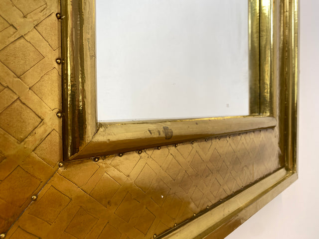 WMK # Imposanter 90x120cm großer goldener rundbogiger Vintage Wandspiegel in Art Deco Stil mit Holzrahmen ummantelt in Messing # Spiegel Mirror Goldspiegel Gold Goldrahmen Garderobe # Versand möglich