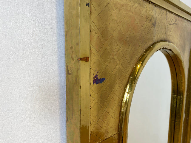 WMK # Imposanter 90x120cm großer goldener rundbogiger Vintage Wandspiegel in Art Deco Stil mit Holzrahmen ummantelt in Messing # Spiegel Mirror Goldspiegel Gold Goldrahmen Garderobe # Versand möglich