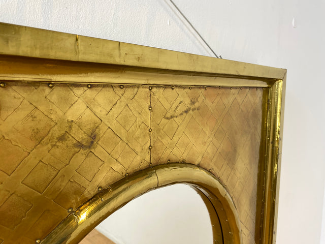 WMK # Imposanter 90x120cm großer goldener rundbogiger Vintage Wandspiegel in Art Deco Stil mit Holzrahmen ummantelt in Messing # Spiegel Mirror Goldspiegel Gold Goldrahmen Garderobe # Versand möglich