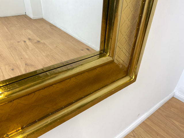 WMK # Imposanter 90x120cm großer goldener rundbogiger Vintage Wandspiegel in Art Deco Stil mit Holzrahmen ummantelt in Messing # Spiegel Mirror Goldspiegel Gold Goldrahmen Garderobe # Versand möglich