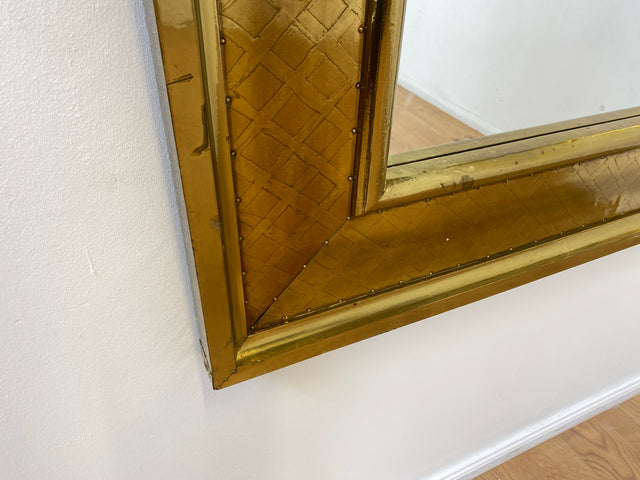 WMK # Imposanter 90x120cm großer goldener rundbogiger Vintage Wandspiegel in Art Deco Stil mit Holzrahmen ummantelt in Messing # Spiegel Mirror Goldspiegel Gold Goldrahmen Garderobe # Versand möglich