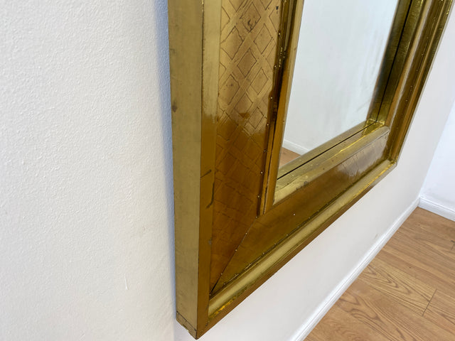 WMK # Imposanter 90x120cm großer goldener rundbogiger Vintage Wandspiegel in Art Deco Stil mit Holzrahmen ummantelt in Messing # Spiegel Mirror Goldspiegel Gold Goldrahmen Garderobe # Versand möglich
