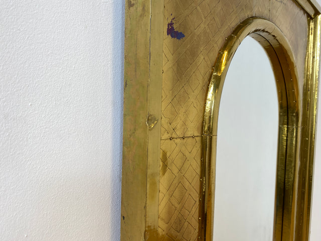 WMK # Imposanter 90x120cm großer goldener rundbogiger Vintage Wandspiegel in Art Deco Stil mit Holzrahmen ummantelt in Messing # Spiegel Mirror Goldspiegel Gold Goldrahmen Garderobe # Versand möglich
