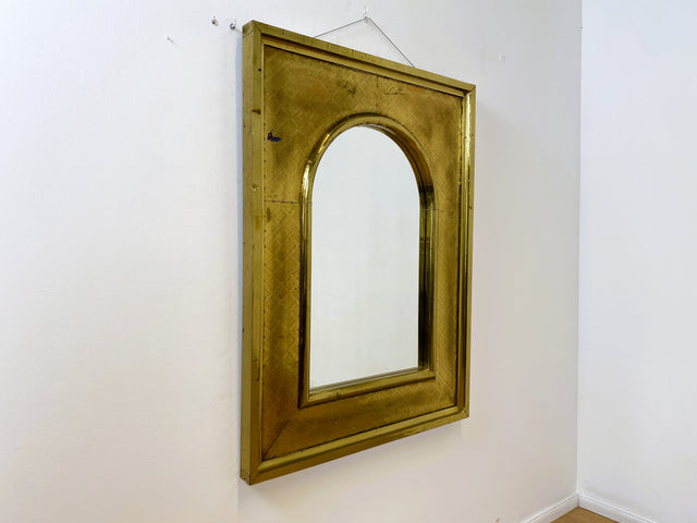 WMK # Imposanter 90x120cm großer goldener rundbogiger Vintage Wandspiegel in Art Deco Stil mit Holzrahmen ummantelt in Messing # Spiegel Mirror Goldspiegel Gold Goldrahmen Garderobe # Versand möglich