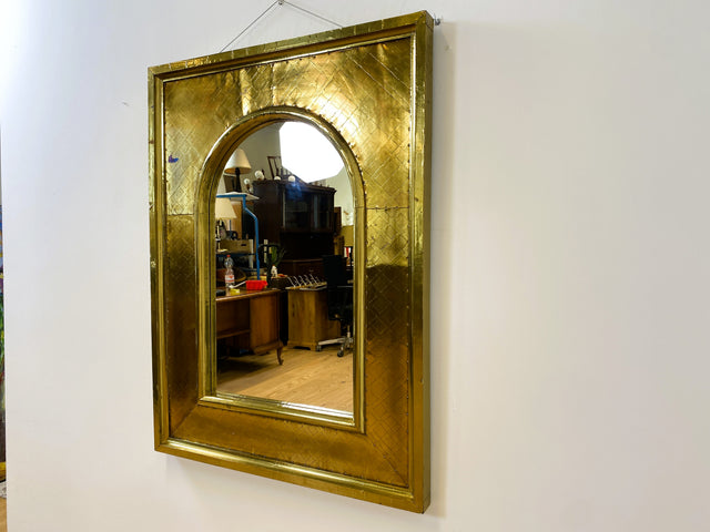 WMK # Imposanter 90x120cm großer goldener rundbogiger Vintage Wandspiegel in Art Deco Stil mit Holzrahmen ummantelt in Messing # Spiegel Mirror Goldspiegel Gold Goldrahmen Garderobe # Versand möglich
