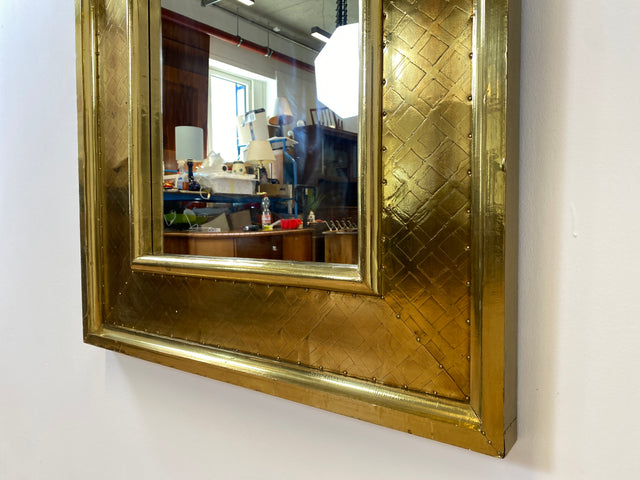 WMK # Imposanter 90x120cm großer goldener rundbogiger Vintage Wandspiegel in Art Deco Stil mit Holzrahmen ummantelt in Messing # Spiegel Mirror Goldspiegel Gold Goldrahmen Garderobe # Versand möglich